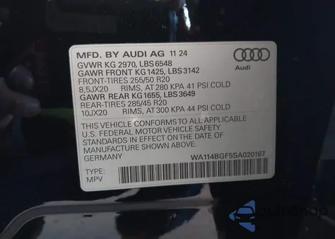 2025 Audi Q6 E-Tron Premium Quattro z USA, uszkodzony, nr VIN WA114BGF5SA020167